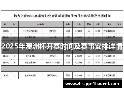 2025年澳洲杯开赛时间及赛事安排详情